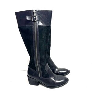 BORN Black Uchee Leather & Suede Knee High Boots Size 7